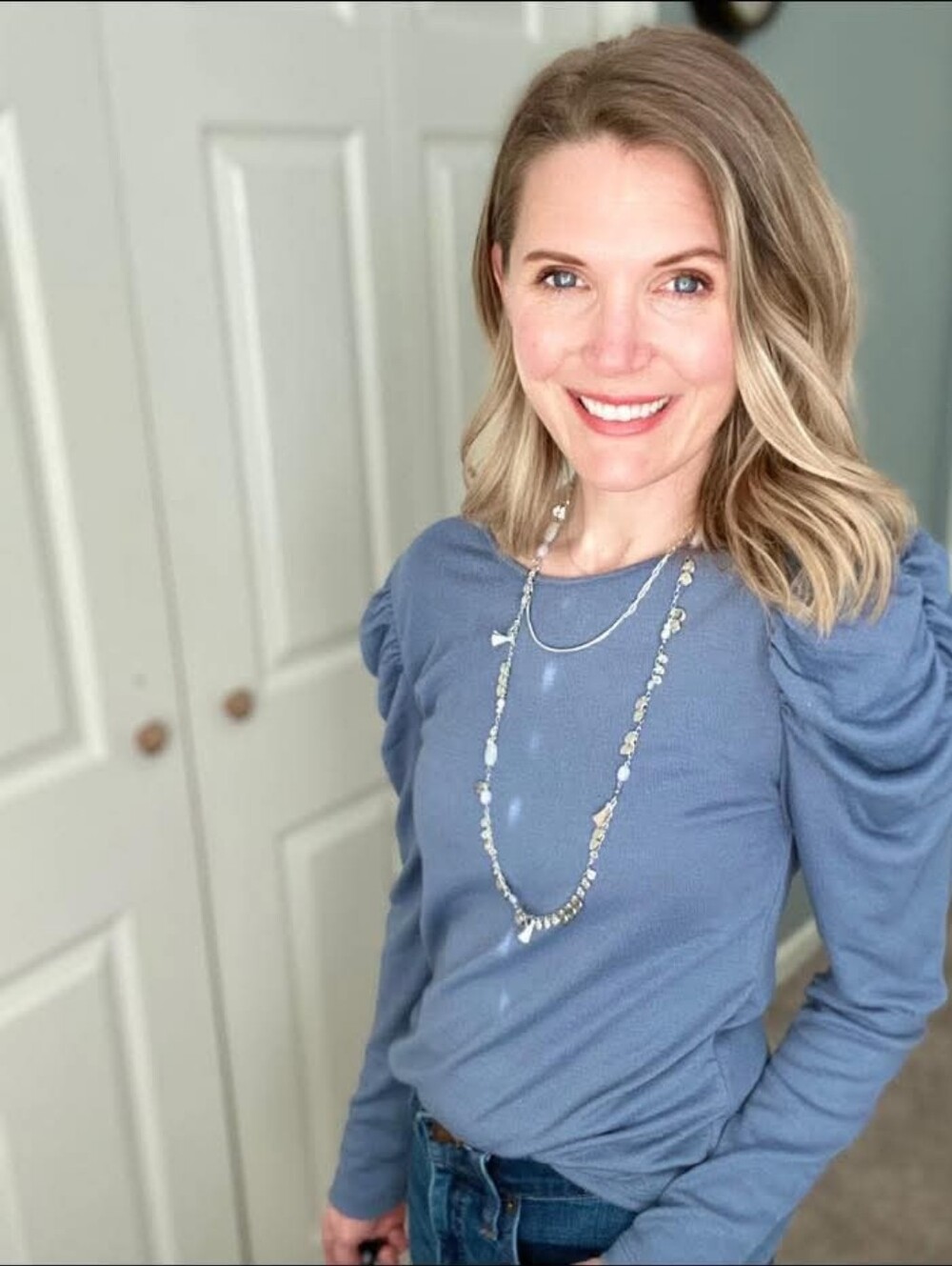 Stella & Dot Rouched Long Sleeve Crinkle Top Blue 2X NWT